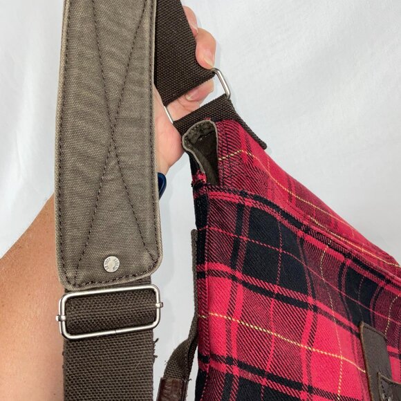 American Eagle Outfitters Red Plaid Canvas Duffel Bag - Picture 11 of 12